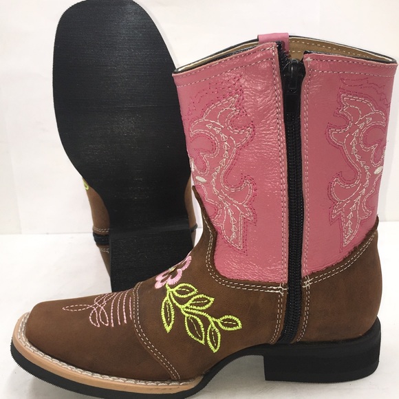 Cowgirl kids Genuine Leather Brown/Pink Boots - Picture 7 of 8